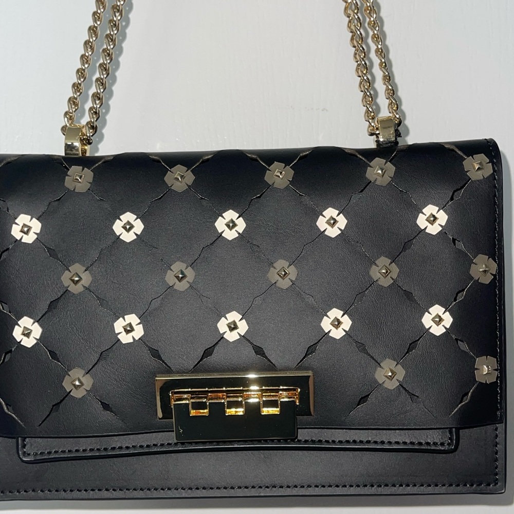NEW WT Zac Zac Posen Eartha Medium Chain Shoulder Handbag Black Floral - Picture 2 of 13